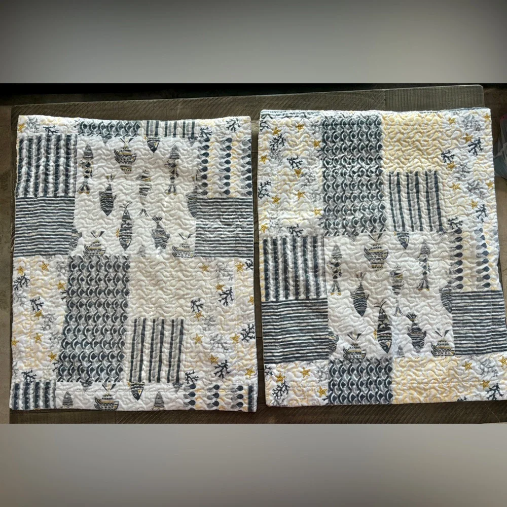 Quilted Patchwork Bedding Set Full Queen Yellow Gray Coastal 3 Piece